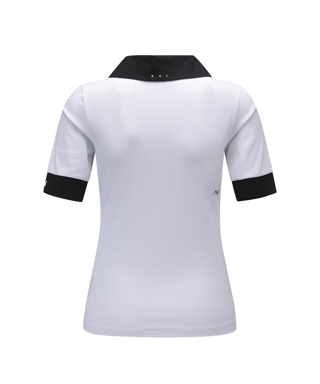 ANEW Golf Women's Collar Transform Sleeved Long T-Shirt in White, featuring a refined collar and stylish sleeve design.